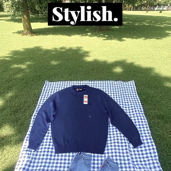 NEW Chaps Men's Classic Fit Crew Neck 100% Cotton Sweater Royal Size: Large - Picture 4 of 8